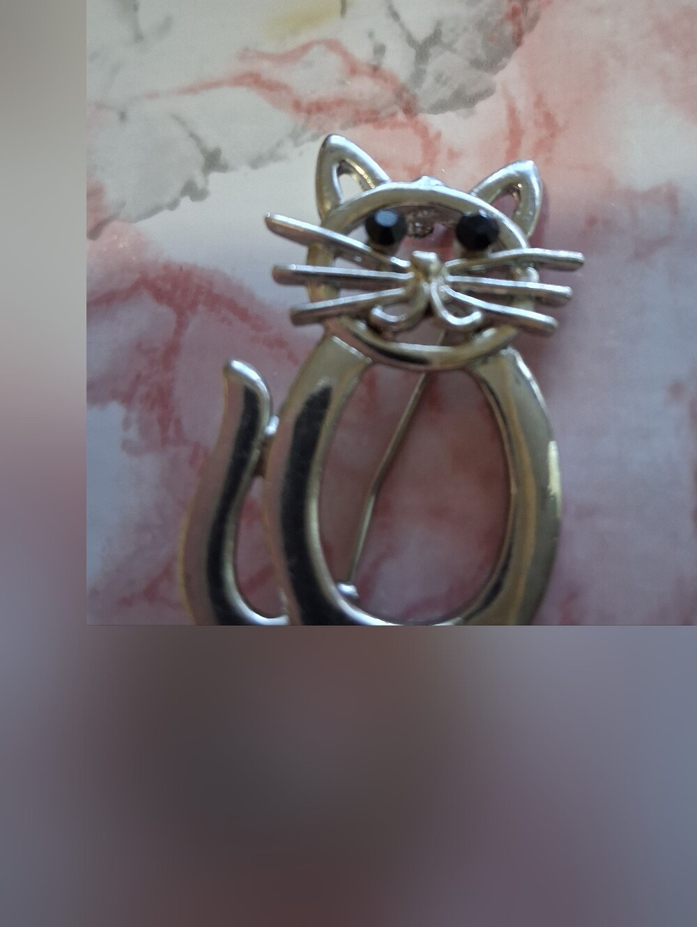 Silver Cat Brooch With Gem Eyes Silver